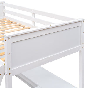 English Elm Twin Loft Bed with Built-in Desk and Open Shelves Solid Pine Kids Study Sleep White LT001537AAK-1