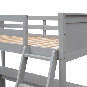 English Elm Twin Loft Bed with Desk and Shelves Solid Pine Kids Bedroom Space Saving Design Gray LT001537AAE