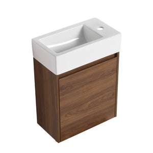 English Elm 18 Inch Floating Small Bathroom Vanity with Ceramic Basin, Eco-Friendly Plywood, Water-Resistant Storage W99966398