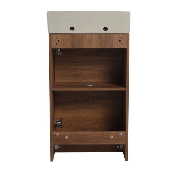 English Elm 18 Inch Freestanding Bathroom Vanity with Ceramic Basin, Adjustable Shelves, Soft-Close Doors, Water-Resistant Finish W99966401