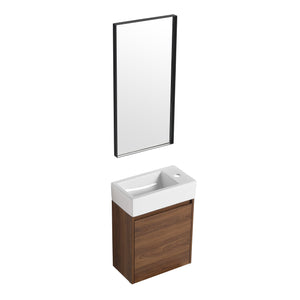 English Elm 18 Inch Floating Small Bathroom Vanity with Ceramic Basin, Eco-Friendly Plywood, Water-Resistant Storage W99966398