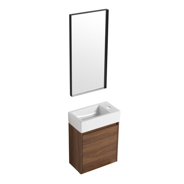 English Elm 18 Inch Floating Small Bathroom Vanity with Ceramic Basin, Eco-Friendly Plywood, Water-Resistant Storage W99966398