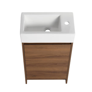 English Elm 18 Inch Freestanding Bathroom Vanity with Ceramic Basin, Adjustable Shelves, Soft-Close Doors, Water-Resistant Finish W99966401