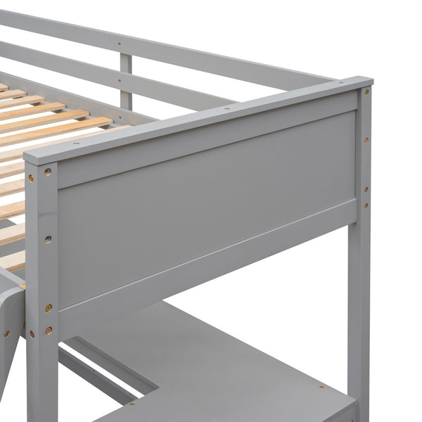 English Elm Twin Loft Bed with Desk and Shelves Solid Pine Kids Bedroom Space Saving Design Gray LT001537AAE
