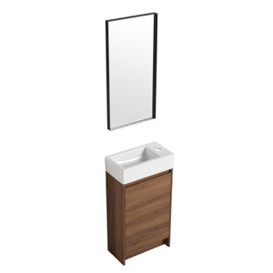 English Elm 18 Inch Freestanding Bathroom Vanity with Ceramic Basin, Adjustable Shelves, Soft-Close Doors, Water-Resistant Finish W99966401