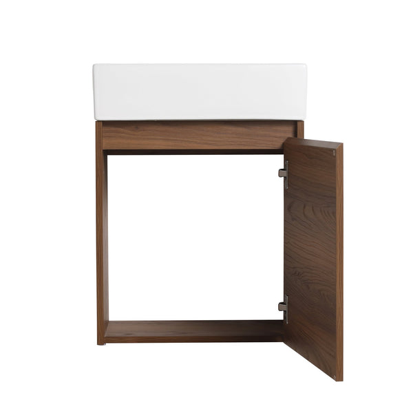 English Elm 18 Inch Floating Small Bathroom Vanity with Ceramic Basin, Eco-Friendly Plywood, Water-Resistant Storage W99966398