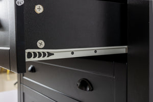 English Elm Drawer Dresser BAR CABINET with Anti-Tilt Anchor, Birch Frame, Soft-Closing Slides, Retro Shell Handles — Black W679S00032