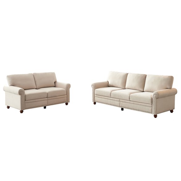 English Elm Linen Upholstery Sectional Sofa With Storage - Elegant Beige, Seats 5, Perfect For Modern Living Spaces W1097S00056