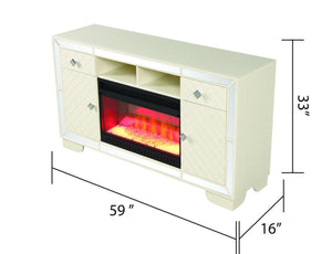 English Elm Tv Stand With Electric Fireplace - Cozy Beige Media Console For 70" Tvs, Storage & Led Flame Effects B00969710-GIGA