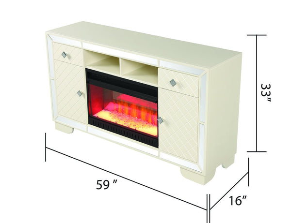English Elm Tv Stand With Electric Fireplace - Cozy Beige Media Console For 70" Tvs, Storage & Led Flame Effects B00969710-GIGA