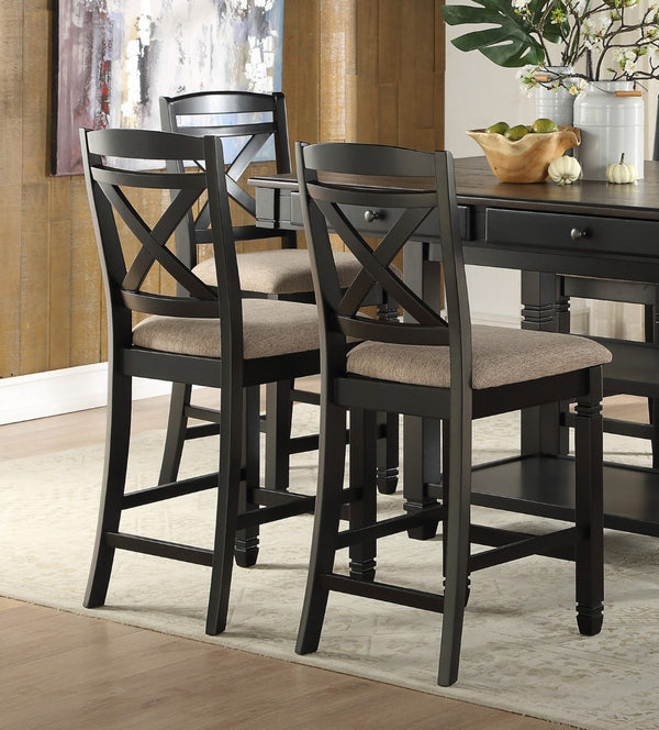 English Elm Transitional Counter Height Dining Set 7 Piece with Storage Drawers Shelves Wood Chairs B011S00254