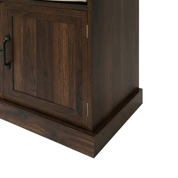 English Elm U-can Entryway Hall Tree with Crown Molding Beadboard Bench and Concealed Cabinet Storage Brown JY000112AAD