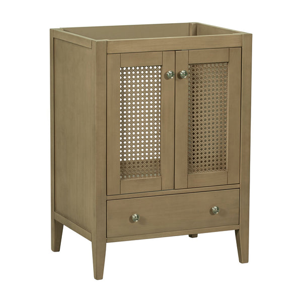 English Elm 24" Natural Rattan Bathroom Vanity Base with Drawer & Doors, Solid Acacia Frame, MDF, 150lb Capacity WF297609AAD