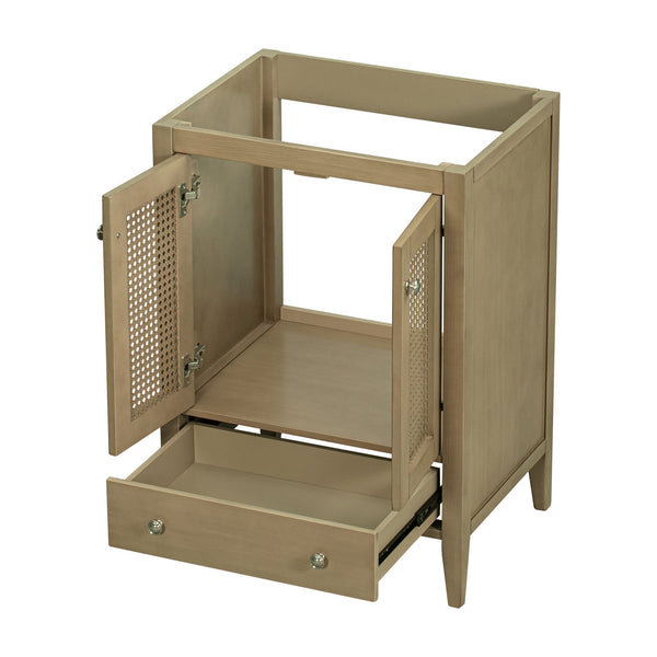 English Elm 24" Natural Rattan Bathroom Vanity Base with Drawer & Doors, Solid Acacia Frame, MDF, 150lb Capacity WF297609AAD