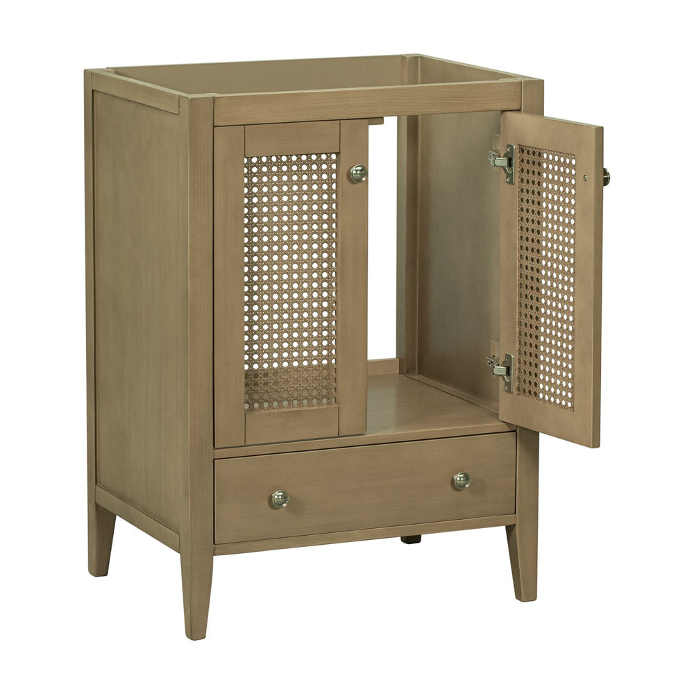 English Elm 24" Natural Rattan Bathroom Vanity Base with Drawer & Doors, Solid Acacia Frame, MDF, 150lb Capacity WF297609AAD