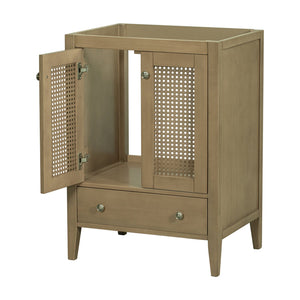 English Elm 24" Natural Rattan Bathroom Vanity Base with Drawer & Doors, Solid Acacia Frame, MDF, 150lb Capacity WF297609AAD