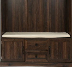 English Elm U-can Entryway Hall Tree with Crown Molding Beadboard Bench and Concealed Cabinet Storage Brown JY000112AAD