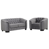 English Elm Modern 3-Piece Sofa Sets With Rubber Wood Legs,Velvet Upholstered Couches Sets Including Three Seat Sofa, Loveseat and Single Chair For Living Room Furniture Set,Gray