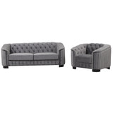 English Elm Modern 3-Piece Sofa Sets With Rubber Wood Legs,Velvet Upholstered Couches Sets Including Three Seat Sofa, Loveseat and Single Chair For Living Room Furniture Set,Gray