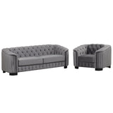 English Elm Modern 3-Piece Sofa Sets With Rubber Wood Legs,Velvet Upholstered Couches Sets Including Three Seat Sofa, Loveseat and Single Chair For Living Room Furniture Set,Gray