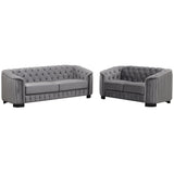 English Elm Modern 3-Piece Sofa Sets With Rubber Wood Legs,Velvet Upholstered Couches Sets Including Three Seat Sofa, Loveseat and Single Chair For Living Room Furniture Set,Gray