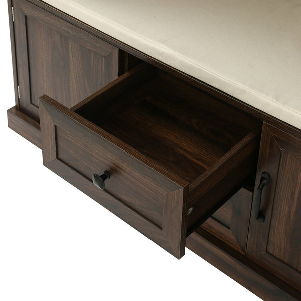 English Elm U-can Entryway Hall Tree with Crown Molding Beadboard Bench and Concealed Cabinet Storage Brown JY000112AAD