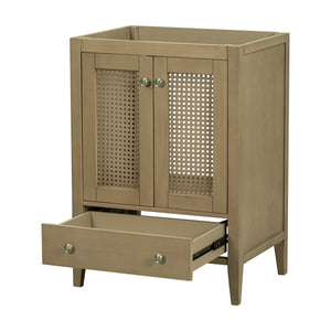 English Elm 24" Natural Rattan Bathroom Vanity Base with Drawer & Doors, Solid Acacia Frame, MDF, 150lb Capacity WF297609AAD
