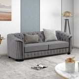 English Elm 82" Mid Century Modern Sofa With Rubber Wood Legs,Velvet Upholstered Sofa Couch,Sofa With Thick Removable Seat Cushion, 3 Seater Sofa Couch For Living Room,Gray