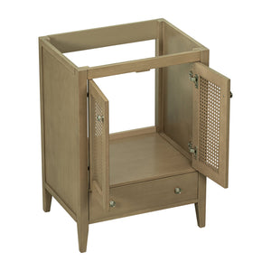 English Elm 24" Natural Rattan Bathroom Vanity Base with Drawer & Doors, Solid Acacia Frame, MDF, 150lb Capacity WF297609AAD