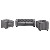 English Elm Modern 3-Piece Sofa Sets With Rubber Wood Legs,Velvet Upholstered Couches Sets Including Three Seat Sofa, Loveseat and Single Chair For Living Room Furniture Set,Gray