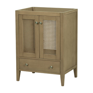 English Elm 24" Natural Rattan Bathroom Vanity Base with Drawer & Doors, Solid Acacia Frame, MDF, 150lb Capacity WF297609AAD