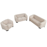 English Elm Modern 3-Piece Sofa Sets With Rubber Wood Legs,Velvet Upholstered Couches Sets Including Three Seat Sofa, Loveseat and Single Chair For Living Room Furniture Set,Beige