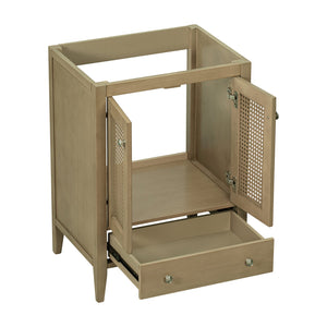English Elm 24" Natural Rattan Bathroom Vanity Base with Drawer & Doors, Solid Acacia Frame, MDF, 150lb Capacity WF297609AAD