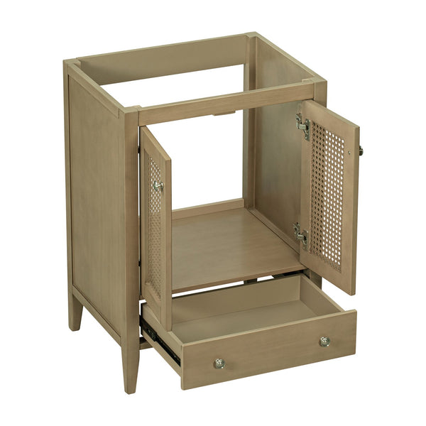 English Elm 24" Natural Rattan Bathroom Vanity Base with Drawer & Doors, Solid Acacia Frame, MDF, 150lb Capacity WF297609AAD