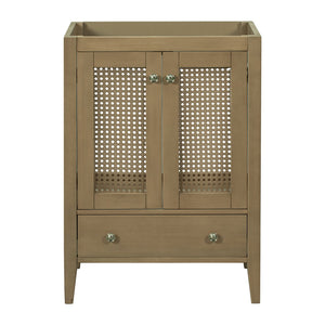 English Elm 24" Natural Rattan Bathroom Vanity Base with Drawer & Doors, Solid Acacia Frame, MDF, 150lb Capacity WF297609AAD