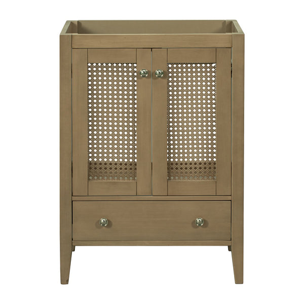 English Elm 24" Natural Rattan Bathroom Vanity Base with Drawer & Doors, Solid Acacia Frame, MDF, 150lb Capacity WF297609AAD