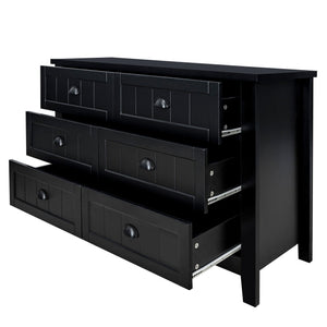 English Elm Drawer Dresser BAR CABINET with Anti-Tilt Anchor, Birch Frame, Soft-Closing Slides, Retro Shell Handles — Black W679S00032