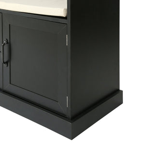 English Elm U-can Entryway Hall Tree with Crown Molding Beadboard Bench and Concealed Cabinet Storage Black JY000112AAB