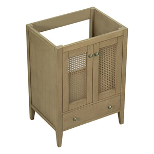 English Elm 24" Natural Rattan Bathroom Vanity Base with Drawer & Doors, Solid Acacia Frame, MDF, 150lb Capacity WF297609AAD