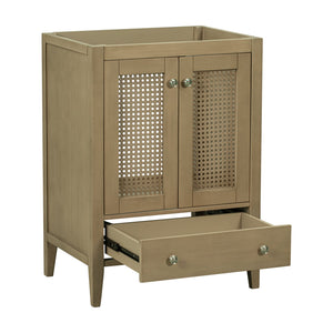English Elm 24" Natural Rattan Bathroom Vanity Base with Drawer & Doors, Solid Acacia Frame, MDF, 150lb Capacity WF297609AAD