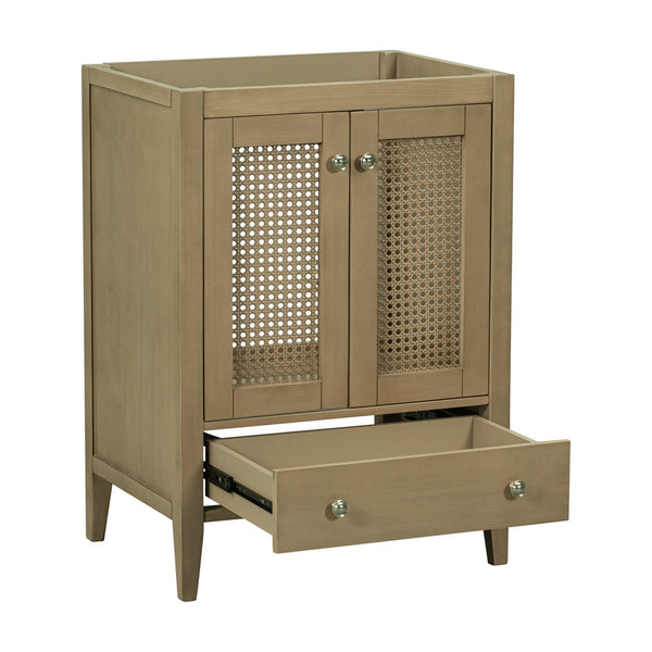 English Elm 24" Natural Rattan Bathroom Vanity Base with Drawer & Doors, Solid Acacia Frame, MDF, 150lb Capacity WF297609AAD
