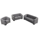 English Elm Modern 3-Piece Sofa Sets With Rubber Wood Legs,Velvet Upholstered Couches Sets Including Three Seat Sofa, Loveseat and Single Chair For Living Room Furniture Set,Gray