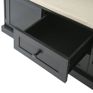 English Elm U-can Entryway Hall Tree with Crown Molding Beadboard Bench and Concealed Cabinet Storage Black JY000112AAB