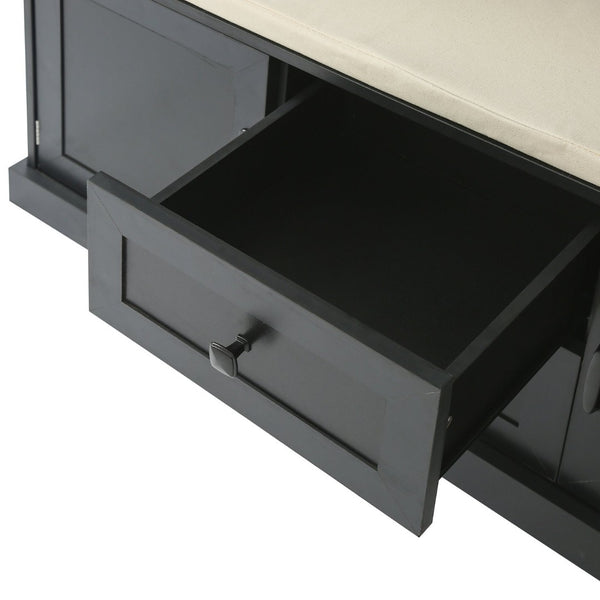 English Elm U-can Entryway Hall Tree with Crown Molding Beadboard Bench and Concealed Cabinet Storage Black JY000112AAB