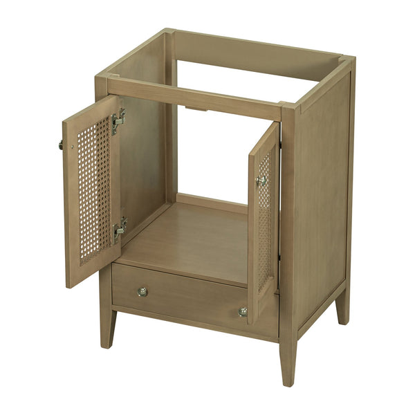English Elm 24" Natural Rattan Bathroom Vanity Base with Drawer & Doors, Solid Acacia Frame, MDF, 150lb Capacity WF297609AAD