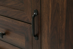 English Elm U-can Entryway Hall Tree with Crown Molding Beadboard Bench and Concealed Cabinet Storage Brown JY000112AAD