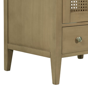 English Elm 24" Natural Rattan Bathroom Vanity Base with Drawer & Doors, Solid Acacia Frame, MDF, 150lb Capacity WF297609AAD