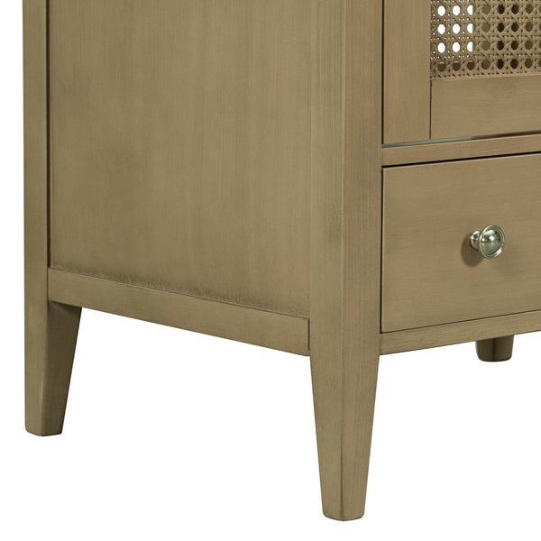 English Elm 24" Natural Rattan Bathroom Vanity Base with Drawer & Doors, Solid Acacia Frame, MDF, 150lb Capacity WF297609AAD