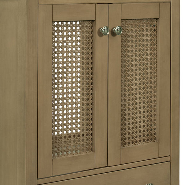 English Elm 24" Natural Rattan Bathroom Vanity Base with Drawer & Doors, Solid Acacia Frame, MDF, 150lb Capacity WF297609AAD