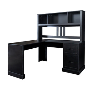 English Elm Home Office Computer Desk with Hutch, Antiqued Finish, Spacious Storage, Waterproof Scratchproof Surface Black W331S00116
